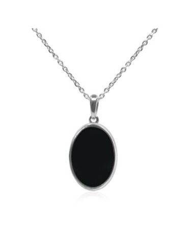 Pendentif argent rhodié - 1,7g -  Onyx - pierre plate - 12x18mm