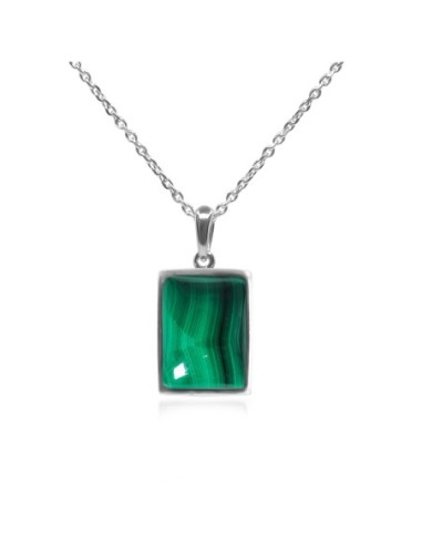 Pendentif argent rhodié - 2g -  Malachite - cabochon - 12x14mm