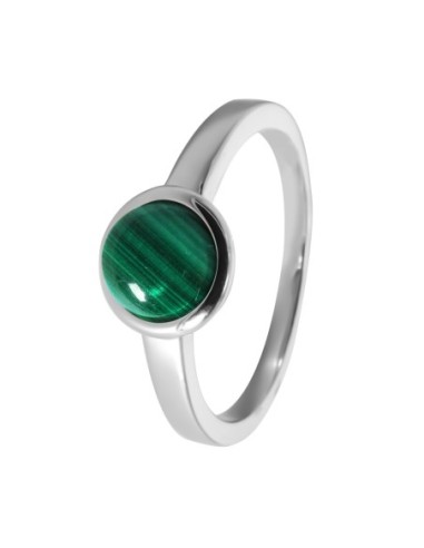 Bague argent rhodié - 2,5g -  Malachite - cabochon - 6mm - T50 à 64