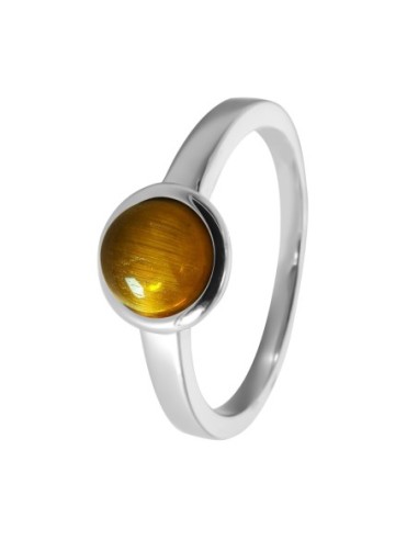 Bague argent rhodié - 2,5g -  Œil de tigre - cabochon - 6mm - T50 à 64