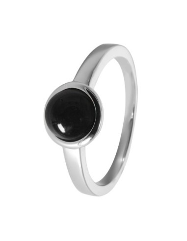 Bague argent rhodié - 2,5g -  Onyx - cabochon - 6mm - T50 à 64