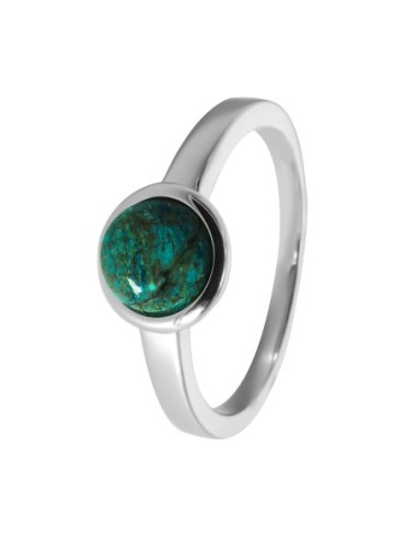 Bague argent rhodié - 2,5g -  Chrysocolle - cabochon - 6mm - T50 à 64