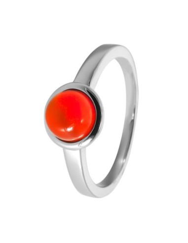 Bague argent rhodié - 2,5g -  Cornaline - cabochon - 6mm - T50 à 64