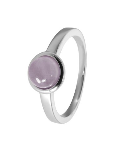 Bague argent rhodié - 2,5g -  Quartz Rose - cabochon - 6mm - T50 à 64