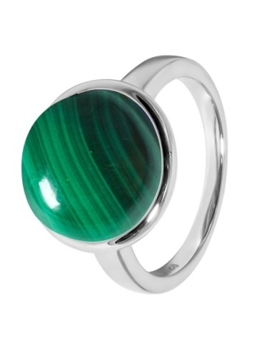 Bague argent rhodié - 3,3g -  Malachite - cabochon - 12mm - T50 à 64