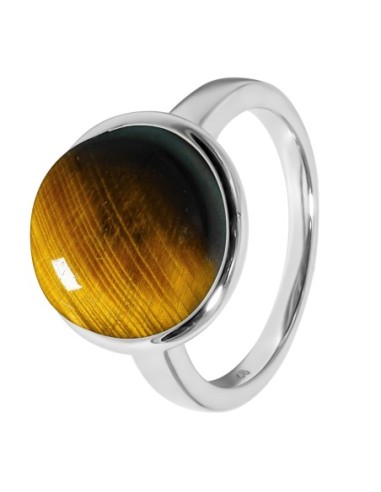 Bague argent rhodié - 3,3g -  Œil de tigre - cabochon - 12mm - T50 à 64