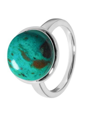 Bague argent rhodié - 3,3g -  Chrysocolle - cabochon - 12mm - T50 à 64