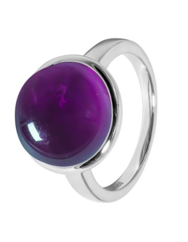 Bague argent rhodié - 3,3g -  Améthyste - cabochon - 12mm - T50 à 64