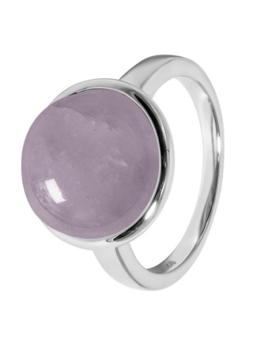 Bague argent rhodié - 3,3g -  Quartz Rose - cabochon - 12mm - T50 à 64