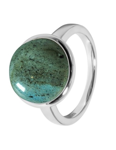 Bague argent rhodié - 3,3g -  Labradorite - cabochon - 12mm - T50 à 64