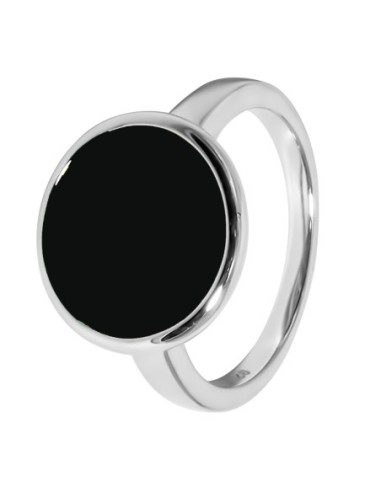 Bague argent rhodié - 3,3g -  Onyx - Pierre plate rond - 12mm - T50 à 64