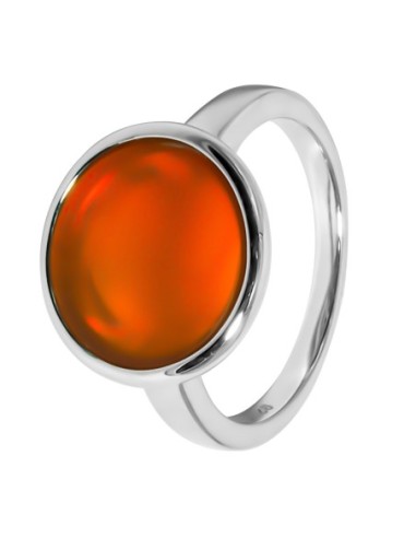 Bague argent rhodié - 3,3g -  Cornaline - Pierre plate rond - 12mm - T50 à 64