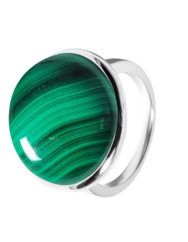 Bague argent rhodié - 5g -  Malachite - cabochon - 18mm - T52 à 64