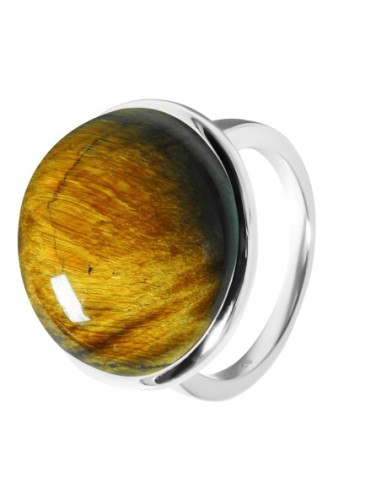 Bague argent rhodié - 5g -  Œil de tigre - cabochon - 18mm - T52 à 64