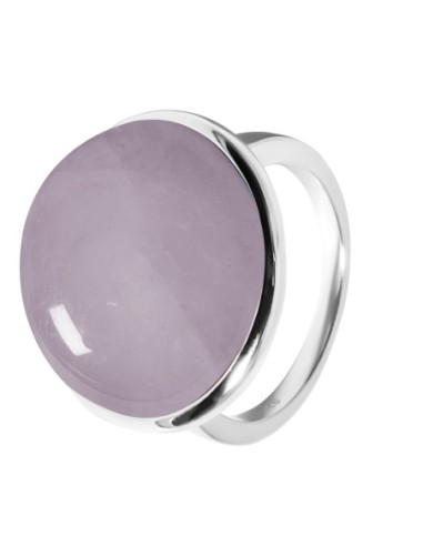 Bague argent rhodié - 5g -  Quartz Rose - cabochon - 18mm - T52 à 64