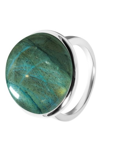 Bague argent rhodié - 5g -  Labradorite - cabochon - 18mm - T52 à 64