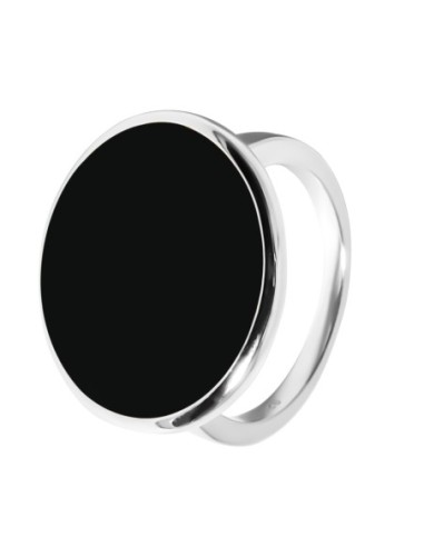 Bague argent rhodié - 5g -  Onyx - Pierre plate rond - 18mm - T52 à 64