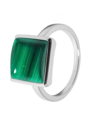 Bague argent rhodié - 3,2g -  Malachite - cabochon - 10x10mm - T50 à 64