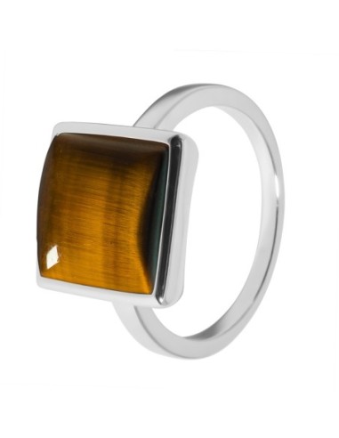 Bague argent rhodié - 3,2g -  Œil de tigre - cabochon - 10x10mm - T50 à 64