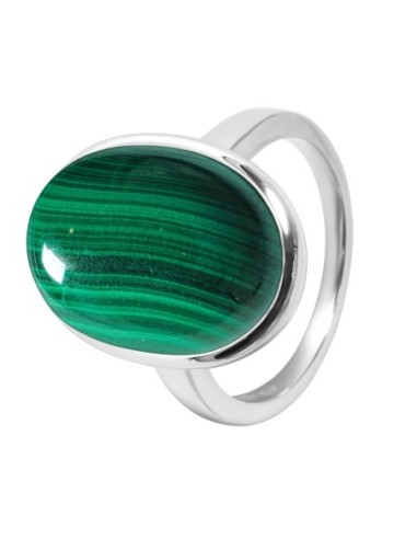 Bague argent rhodié - 4,5g -  Malachite - cabochon - 12x18mm - T52 à 64