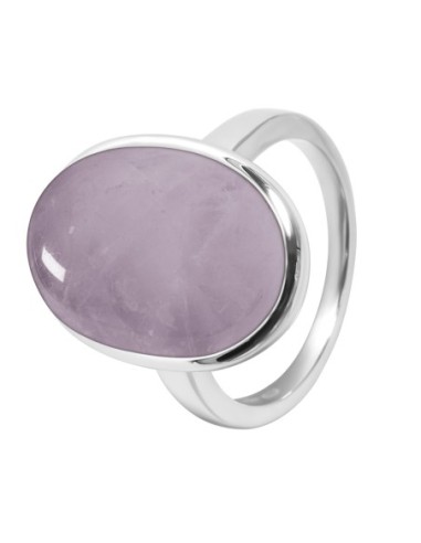 Bague argent rhodié - 4,5g -  Quartz Rose - cabochon - 12x18mm - T52 à 64