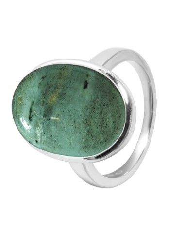 Bague argent rhodié - 4,5g -  Labradorite - cabochon - 12x18mm - T52 à 64