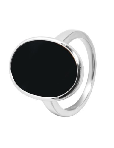 Bague argent rhodié - 4,5g -  Onyx - pierre plate - 12x18mm - T52 à 64