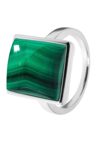 Bague argent rhodié - 4,5g -  Malachite - cabochon - 12x14mm - T52 à 64