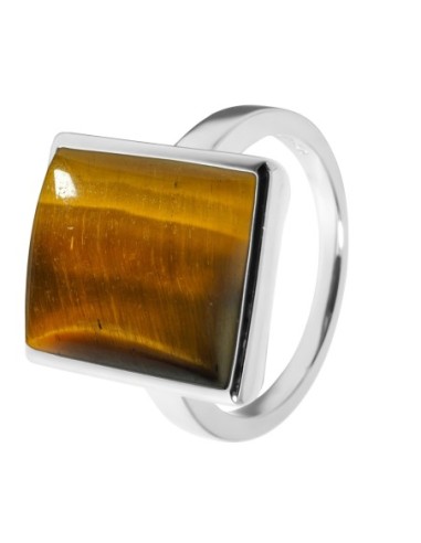 Bague argent rhodié - 4,5g -  Œil de tigre - cabochon - 12x14mm - T52 à 64