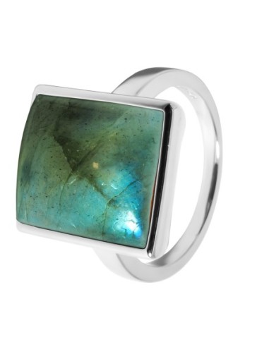 Bague argent rhodié - 4,5g -  Labradorite - cabochon - 12x14mm - T52 à 64