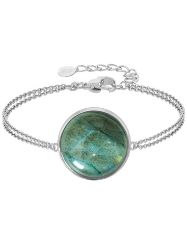 Bracelet argent rhodié - 3,2g -  Labradorite - cabochon - 18mm - 15+5cm