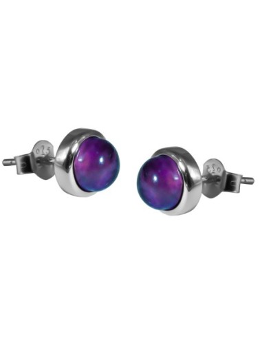 Boucles d'oreilles argent rhodié - 2g -  Améthyste - cabochon - 6mm