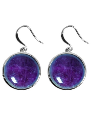 Boucles d'oreilles argent rhodié - 4,2g -  Améthyste - cabochon - 18mm