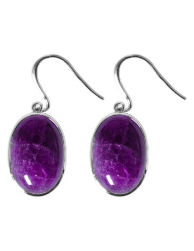 Boucles d'oreilles argent rhodié - 3,5g -  Améthyste - cabochon - 12x18mm