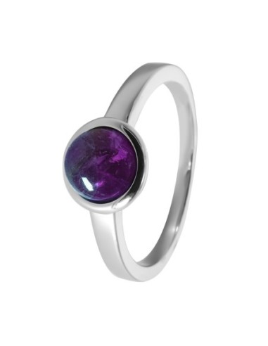 Bague argent rhodié - 2,5g -  Améthyste - cabochon - 6mm - T50 à 64