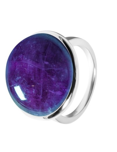 Bague argent rhodié - 5g -  Améthyste - cabochon - 18mm - T52 à 64