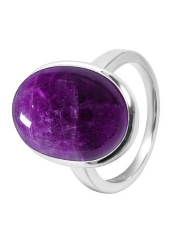 Bague argent rhodié - 4,5g -  Améthyste - cabochon - 12x18mm - T52 à 64