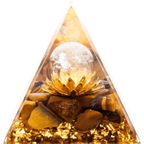 Pyramide Orgonite de protection en résine et pierre naturelle - œil de tigre, cristal de roche - 6x6cm