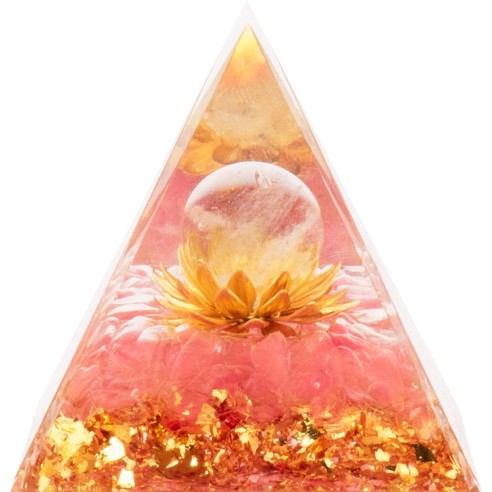 Pyramide Orgonite de protection en résine et pierre naturelle - cristal de roche - quartz rose - 6x6cm