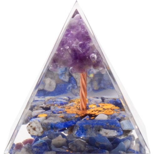 Pyramide Orgonite de protection en résine et pierre naturelle - sodalite - améthyste - 5x5cm