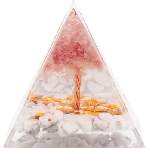 Pyramide Orgonite de protection en résine et pierre naturelle - quartz rose - howlite blanche - 5x5cm