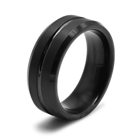 Bague tungstène - intérieur confort noir - possibiité support intégration fil or - largeur 8mm