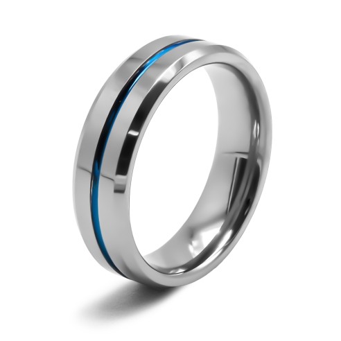 Bague tungstène - 2 tons - bleu et blanc -  largeur 6mm