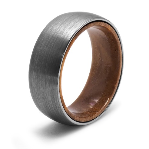 Bague tungstène - intérieur confort en bois - largeur 8mm