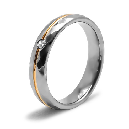 Bague / Alliance tungstène femme - 2 tons argent PVD doré - largeur 4mm