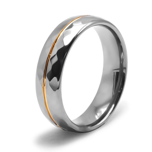 Bague / Alliance tungstène femme - 2 tons argent PVD doré - largeur 6mm