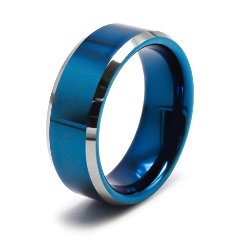 Bague tungstène 2 tons - argent - PVD Bleu - largeur 8 mm