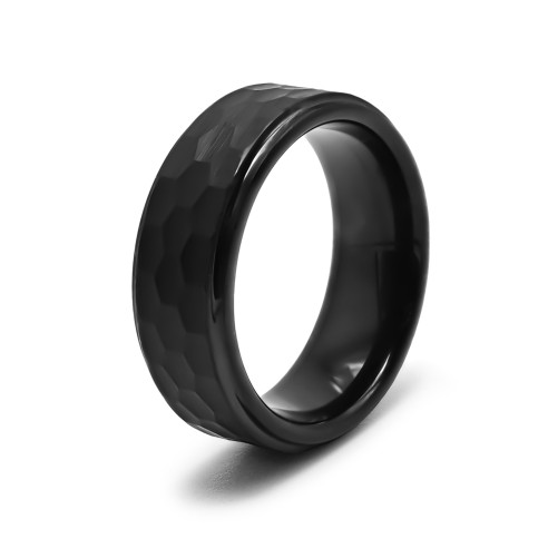 Bague tungstènte PVD noir - largeur 8 mm - deux bandes lisses de chaque côté de 1mm et largeur centrale de 6mm