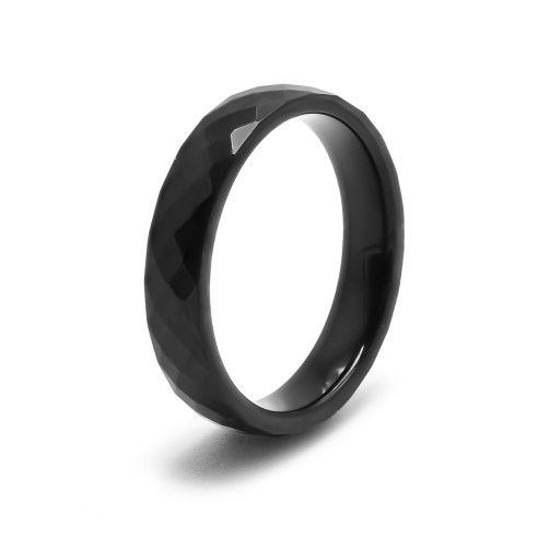 Bague tungstène - finition facettée pvd noir - largeur 4mm