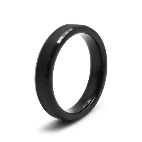 Bague tungstène - pvd noir - finition brossé - bord biseauté - largeur 4mm